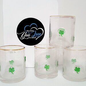 NEW RARE Pottery Barn Set of 4 Four Leaf Clover Icon Glasses St. Patrick's Day